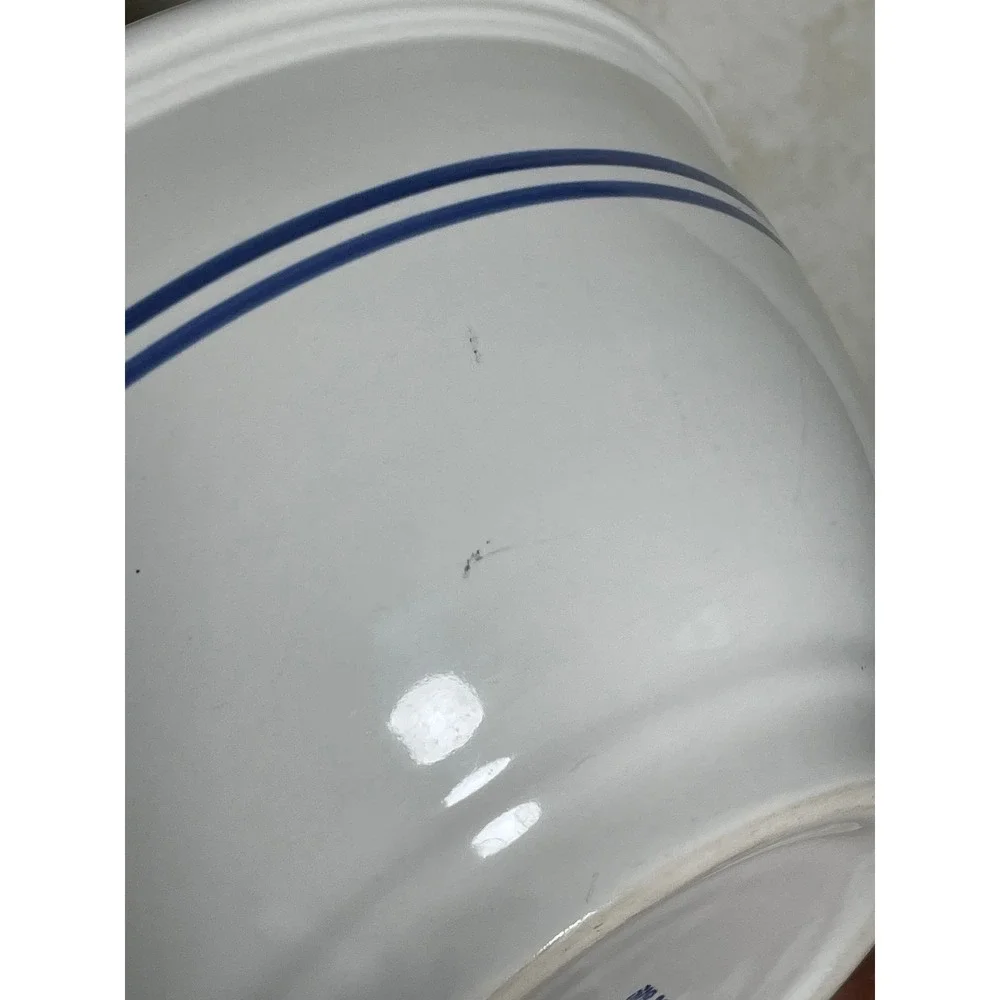 Gibson China White Ceramic Mixing Bowl Blue Double Stripe Farmhouse Stoneware